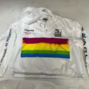 Polaroid White Jacket with Rainbow Accents